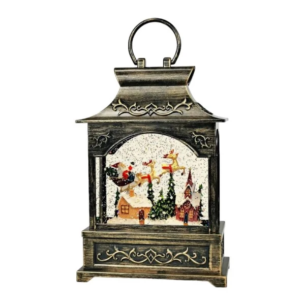 Фонарь с подсветкой  и водой 16,6*8,8*25см пластик/полирезин Новогодняя ночь, работает от батареек 3*АА (не и