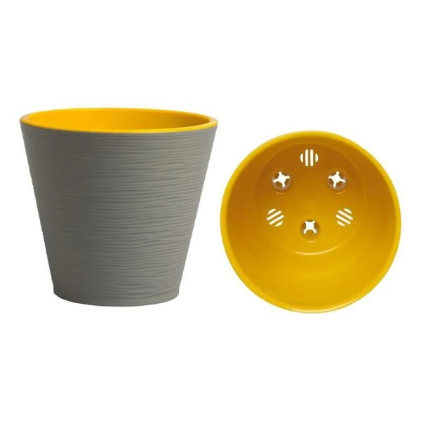 Горшок цветочный 1,3л 14,5см пластик КОНУС с вкладкой серый муссон (23)