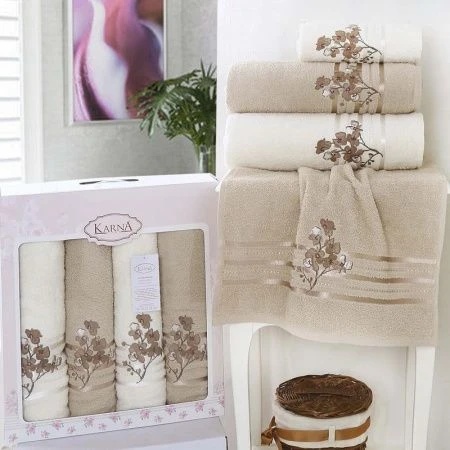 яяяНабор полотенец 4пр 50*90*2/70*140*2 махровые Karna PAPILON(Бежевый)