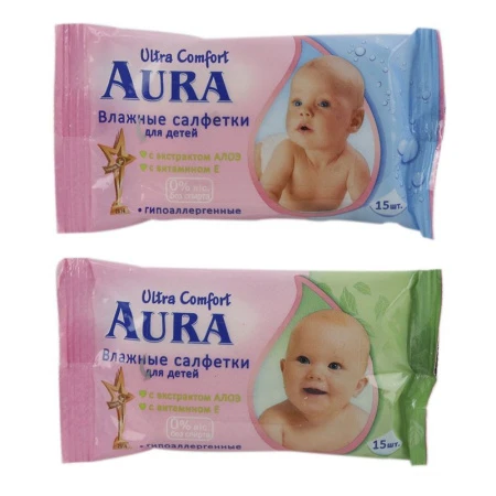 Влажные салфетки АУРА ДЕТСКИЕ 15шт ультра комфорт (110)