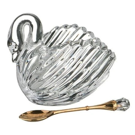 Икорница 110мл стекло ЛЕБЕДЬ с ложкой 11,5*6*9,5см (24)