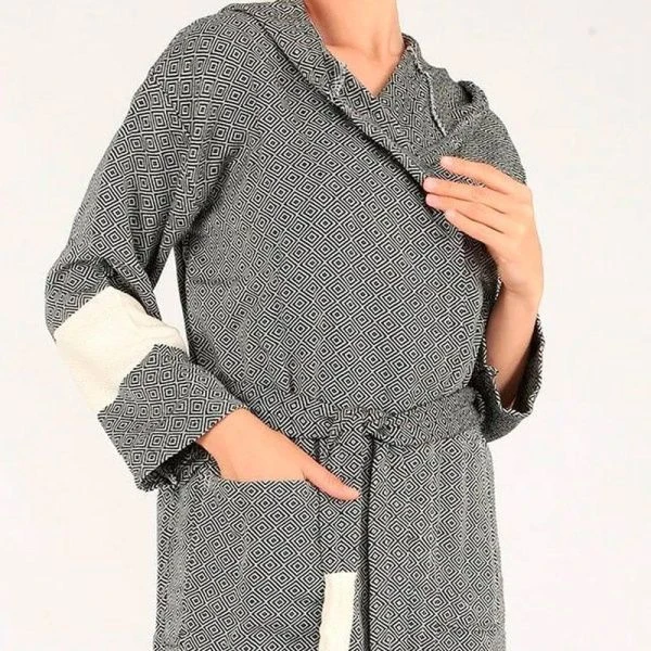 Халат пештемаль 100% хлопок с капюшоном ELMAS S черный