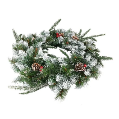 Венок новогодний 60см ЗАСНЕЖЕННЫЙ с шишками и ягодами, смешанные ветки SPQ732-60 (6)