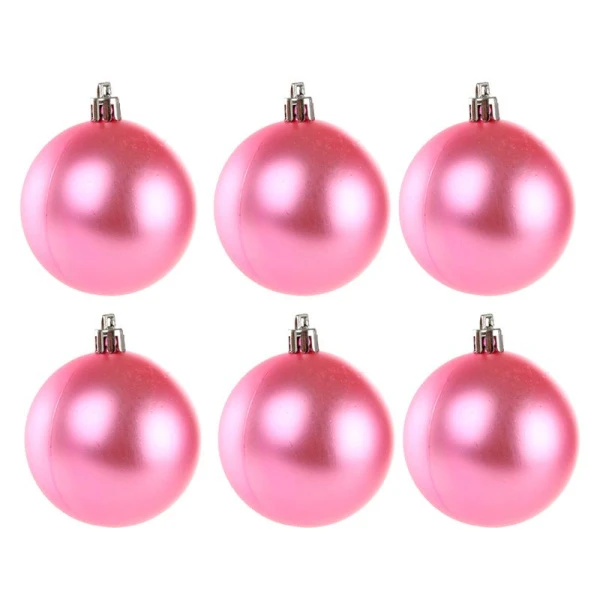 Игрушки новогодние на елку ШАР набор 6шт 10см пластик матовый розовый (24)