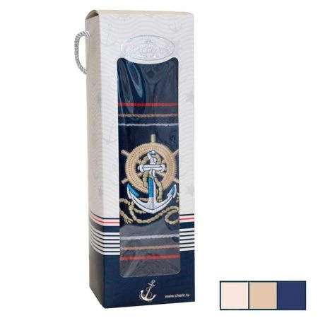 Полотенце махровое 48*90см Якорь (беж, молочный, синий) 4120293+К-245 подар.уп.