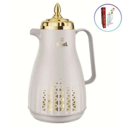 Термос-чайник 1000мл пластик со стекл.колбой, белый/золото R-36-100 (12)