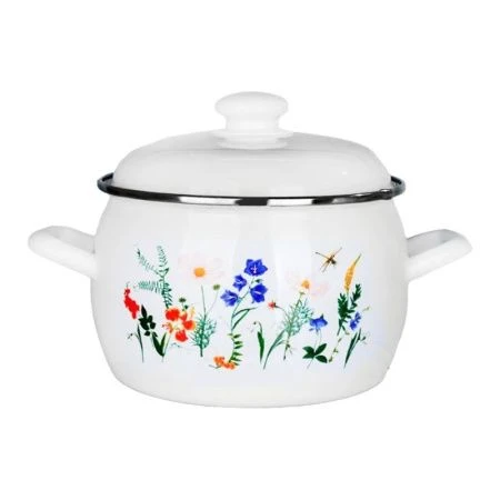 Кастрюля 2л эмаль ЛУГОВЫЕ ЦВЕТЫ сферическая (4)