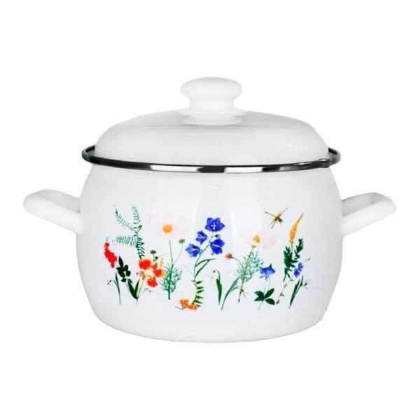 Кастрюля 2л эмаль ЛУГОВЫЕ ЦВЕТЫ сферическая (4)