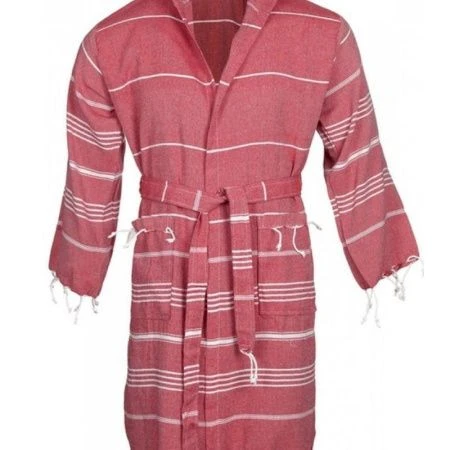 Халат пештемаль 100% хлопок с капюшоном SULTAN S красный