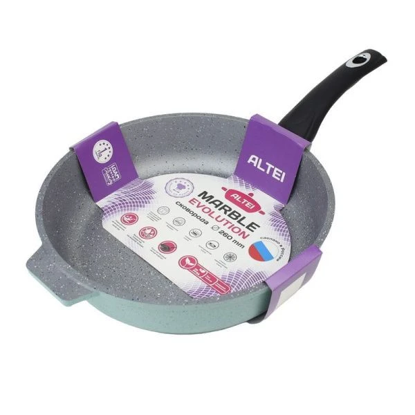 Сковорода 26см алюминий АП Marble evolution silver с несъемной ручкой (10)
