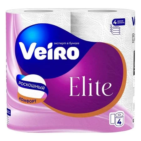 Бумага туалетная 4шт 15м VEIRO ELITE EXTRA 4-х слойная (10)