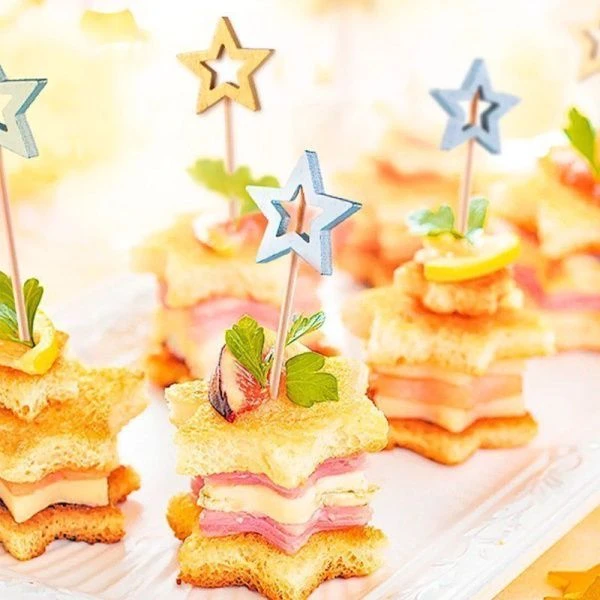 Шпажки для канапе бамбук 12см 50шт. Звезды люкс золото/серебро в пакете PATERRA (25)