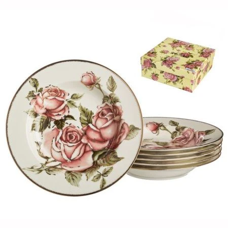 Тарелки глубокие набор 6шт 23см фарфор КОРЕЙСКАЯ РОЗА глубина 3,8см (8)