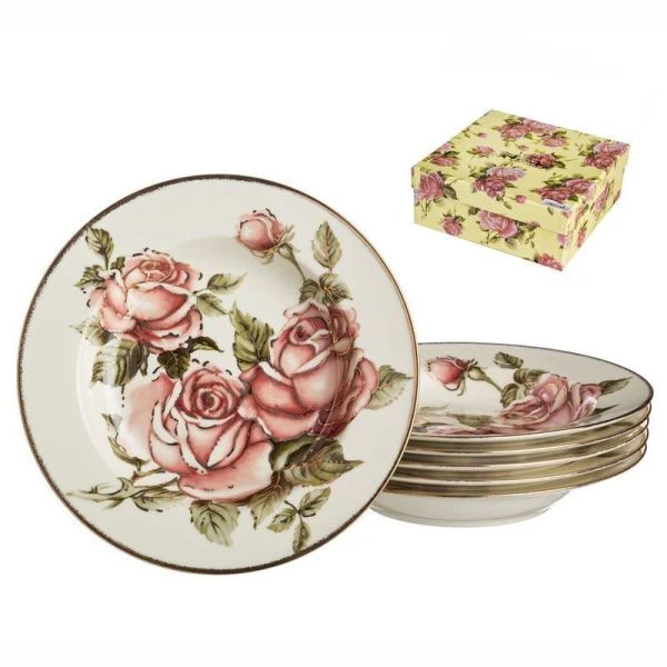 Тарелки глубокие набор 6шт 23см фарфор КОРЕЙСКАЯ РОЗА глубина 3,8см (8)