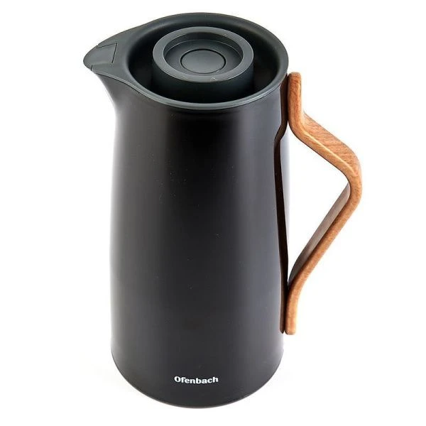 Термос-кувшин 1л пластик стекл.колба черный арт.101328 (12)