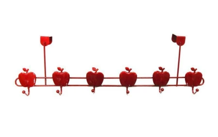 Вешалка на дверь 6 крючков с подвесом Яблоки металл 18х48х10см (вишнёвый перламутр) JC-1116 (60)