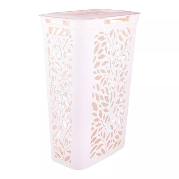 Корзина для белья 40л 440*275*635мм пластик Leaves с крышкой молочный (4)