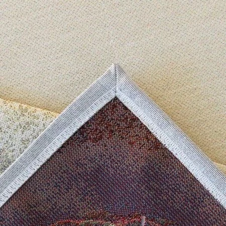 Скатерть новогодняя 140*240см гобелен МОРОЗКО бежевый фон серебряный люрекс