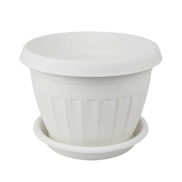 Кашпо 1,4л пластик АФРОДИТА №2 белый с поддоном (60)