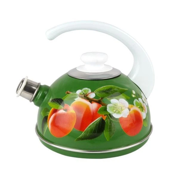 Чайник со свистком 2,5л эмаль АБРИКОС зеленый конс.ручка белая (4)
