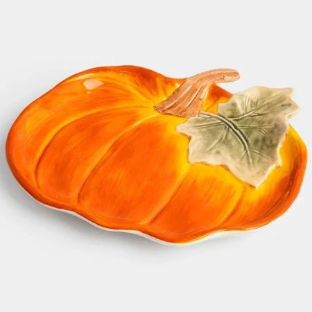 Блюдо сервировочное 22см керамика Тыква Bright pumpkin оранжево-зеленое ANLAF-FDWS-031224-4