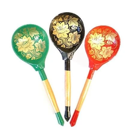 Ложка 19*6см дерево Золото полубаская роспись (1)