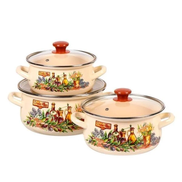 Набор кастрюль 3пр 2/3/4л эмаль ИТАЛИКА-1-ЭКСТРА слон.кость сферический