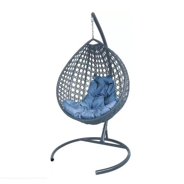 Кресло подвесное Капля ЛЮКС металл двухцв. черн/бел с ротанг.,сер подуш. 98*72*186см(max нагр.120кг)