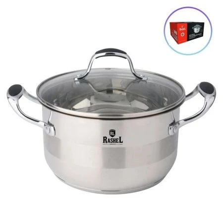 Кастрюля 2,6л нерж.сталь СИЛЬВЕР со стекл.крышкой 18*10,5см, индукция (8)