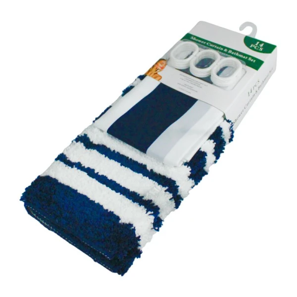 Комплект для ванной 2пр штора и коврик 180*180/45*65см полиэстер mix (36)