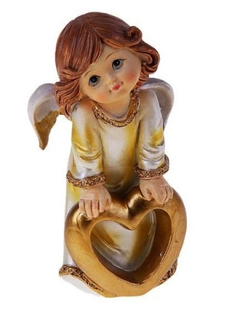 яяяФигурка Ангел в золотистом платье с большим сердцем 10*3,5*6см 764120
