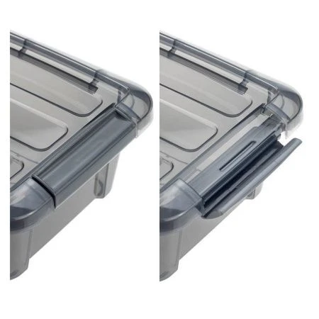 Ящик для хранения 1,2л 145*195*80мм пластик КИП с замками черный прозрачный (10)