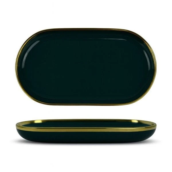 Тарелка мелкая 30см керамика GRAZIA темно-зеленый овальная