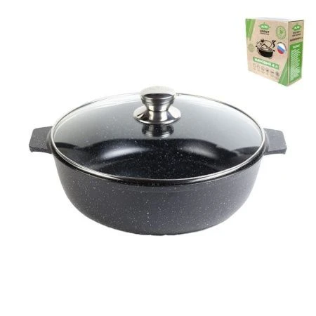 Жаровня 4л алюминий АП Granit Perfection black со стеклянной крышкой (5)