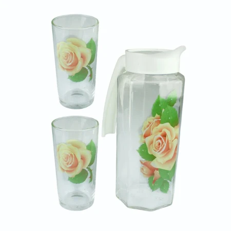 Набор питьевой 3пр (кувшин, 2 стакана) стекло ЦВЕТЫ (6)