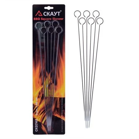 Шампуры набор 6шт 400*2,5мм металл уголок на блистере Скаут (48)