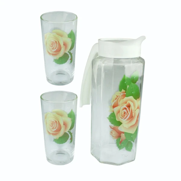 Набор питьевой 3пр (кувшин, 2 стакана) стекло ЦВЕТЫ (6)