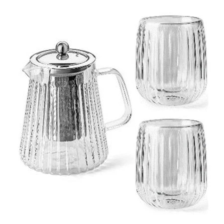 Чайный набор стекло 3пр (чайник 950мл с мет.ситом , 2 бокала 280мл) Costolette CST-002 (12)