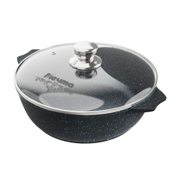 Жаровня 4л алюминий АП ГРАНИТ BLACK стекл.крышка 28см индукция (7)