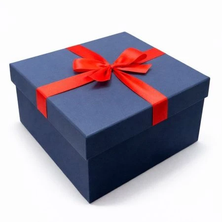 Коробка подарочная 21*21*11см с бантом тиснение РОГОЖКА синяя