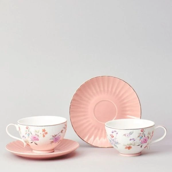 Чайный набор 4пр фарфор ВРЕМЕНА ГОДА на 2 персоны 250мл розовый (12)