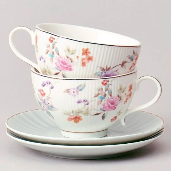 Чайный набор 4пр фарфор ВРЕМЕНА ГОДА на 2 персоны 250мл голубой (12)