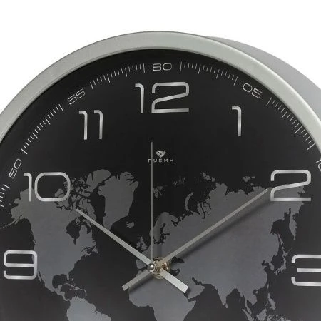 Часы настенные 30см пластик РУБИН Карта серебряный (10)