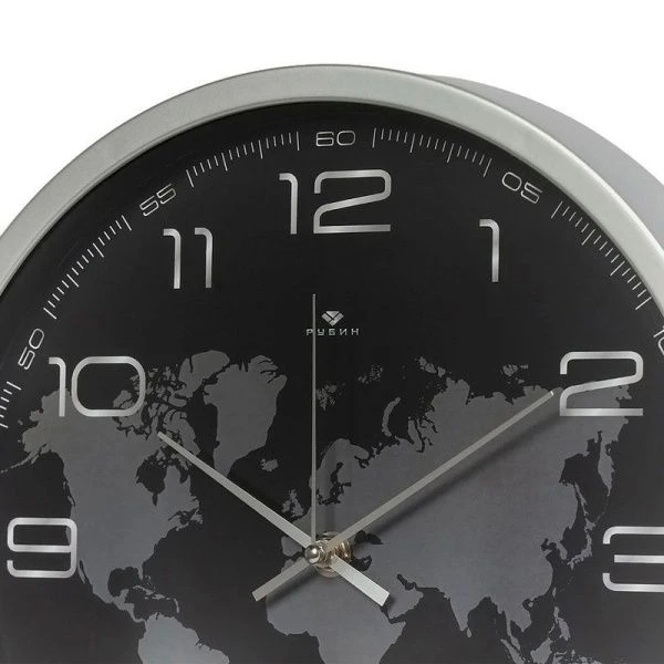 Часы настенные 30см пластик РУБИН Карта серебряный (10)