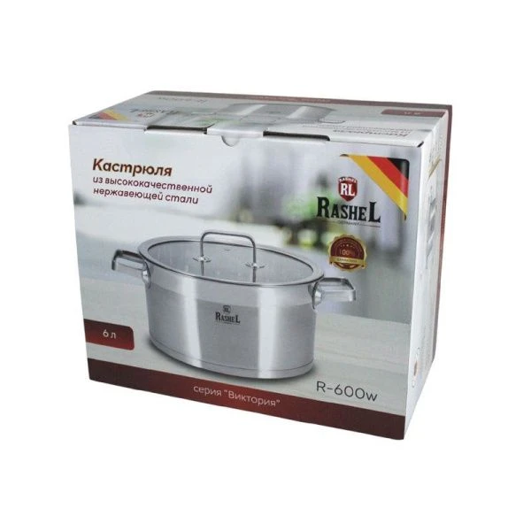 Кастрюля 6л нерж.сталь ВИКТОРИЯ со стекл.крышкой 24*14см R-600w (6)
