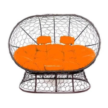 Диван на подставке Лежебока с ротангом 95*113*176см металл корич,оранжевая подушка (max нагр.200кг)