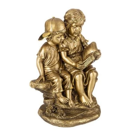 Статуэтка Дети читают книгу 49*33*25см полистоун бронза с позолотой (1)