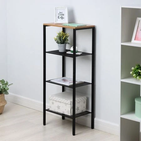 Стеллаж 4 полки 47*30*114см металл ТОРОНТО 14 каркас черный, верхняя полка ЛДСП (1)