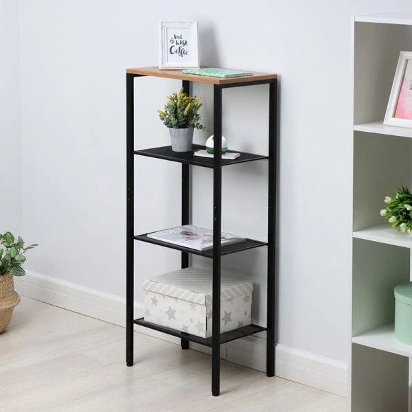 Стеллаж 4 полки 47*30*114см металл ТОРОНТО 14 каркас черный, верхняя полка ЛДСП (1)