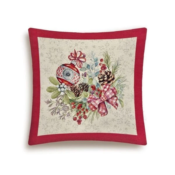 Наволочка декоративная новогодняя 45*45см гобелен ЕЛОЧНЫЕ УРКАШЕНИЯ